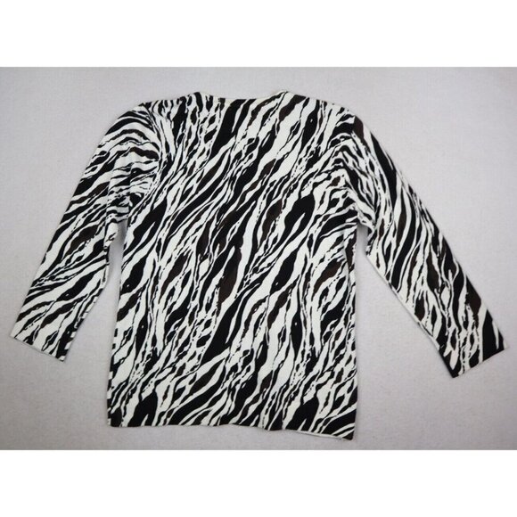 CHARTER CLUB - BLACK BROWN IVORY ZEBRA PRINT 3/4 SLEEVE CARDIGAN SWEATER - M - Picture 6 of 7